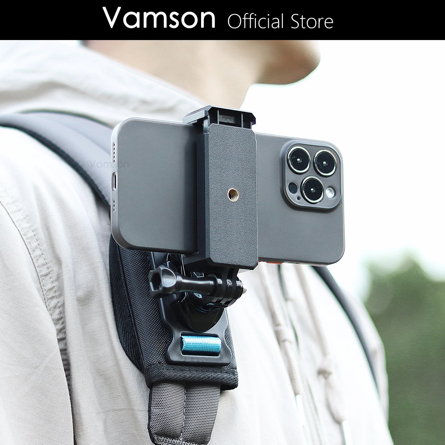 Vamson Universal Mobile Phone Holder Adjustable Cellphone Backpack Clip Mount for iPhone Bracket Smartphone Stand Fixed Hiking