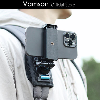 Vamson Universal Mobile Phone Holder Adjustable Cellphone Backpack Clip Mount for iPhone Bracket Smartphone Stand Fixed Hiking