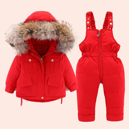 Stay Cozy and Chic: bearfriends Winter Down Jacket and Jumpsuit Set for Baby Girls - MAGNET MARKET