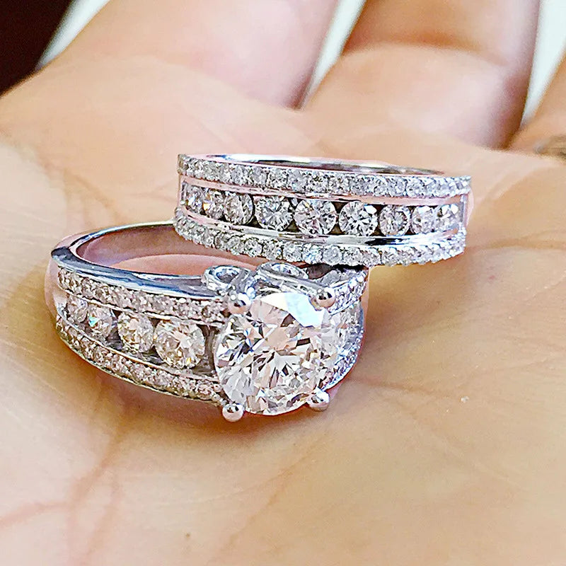 925 Sterling Silver Women 3Pcs Match Rings Sparkling Diamond Luxury Trendy Wedding Engagement Accessories Hot Jewelry Set