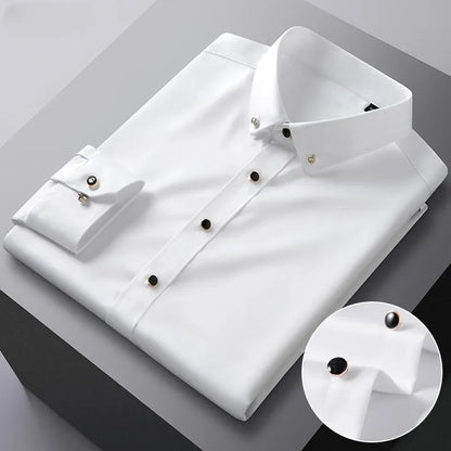 Business Fashion Men's Long Sleeve Shirt Solid Color Casual Micro Stretch Formal Drill Collar High Quality Luxury Men's Clothes