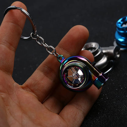 Mini Metal Turbo Turbocharger Keychain Cool Car Spinning Turbine Pendant Keyring For Women Men Key Decoration Accessories Gifts