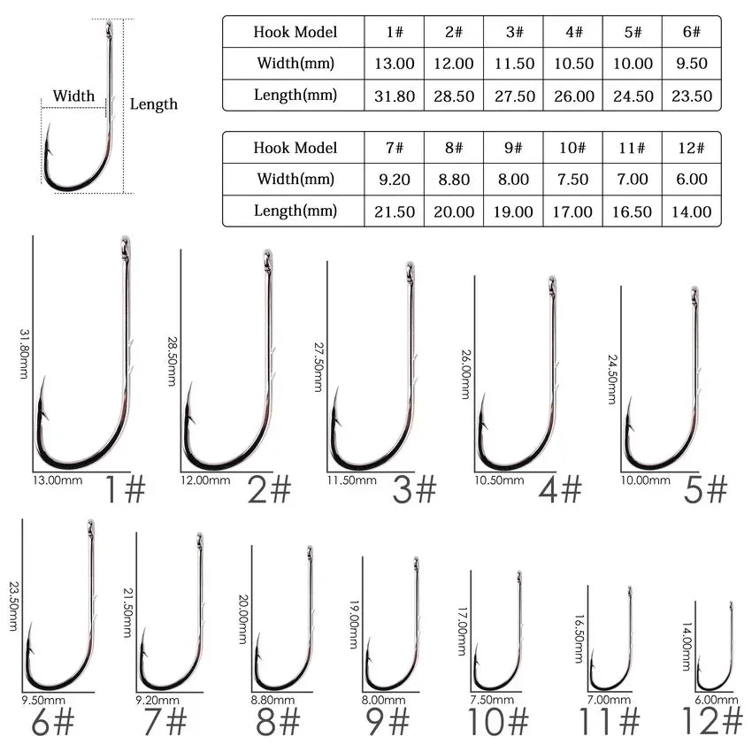 50pcs/ Box Long Shank Fishing Hook 1#-12# Fish Hooks High Carbon Steel Sharp Barbed Offset Narrow Bait Hook Carp Fishhook