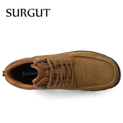 SURGUT 2024 New Arrival Autumn Winter Boots Men  Men Ankle Snow Boot Leather Style Fashion Male Work Shoes Large Size 38~47