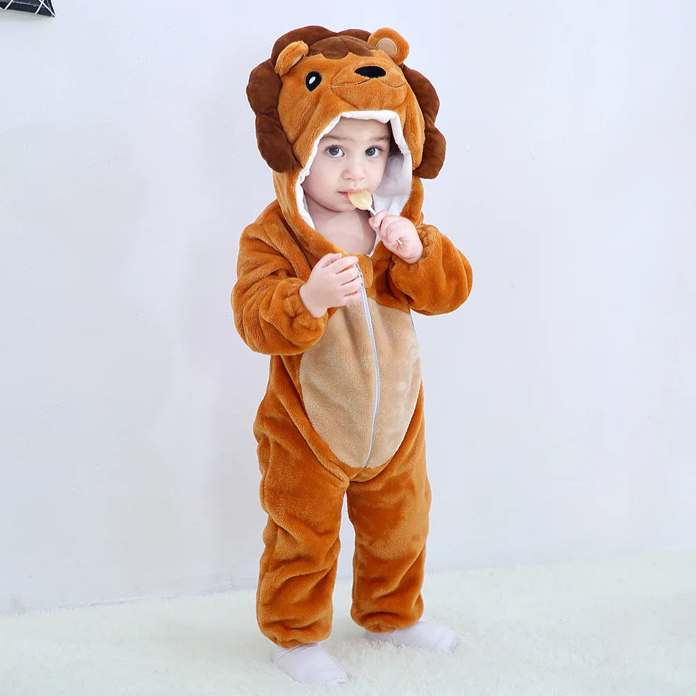 Winter Flannel Hooded Jumpsuits: Cute Animal-themed Rompers for Kids 0-6 Years