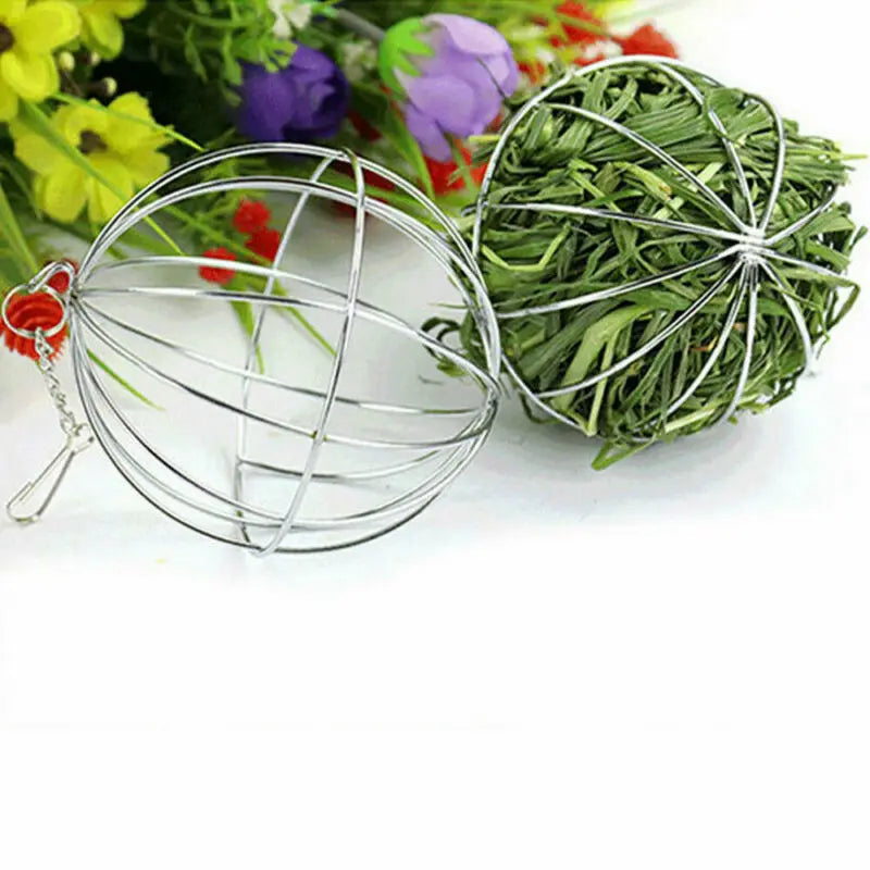 Stainless Steel Round Sphere Feed Dispense Exercise Hanging Hay Ball Guinea Pig Hamster Rabbit Electroplating Grass Ball Pet Toy