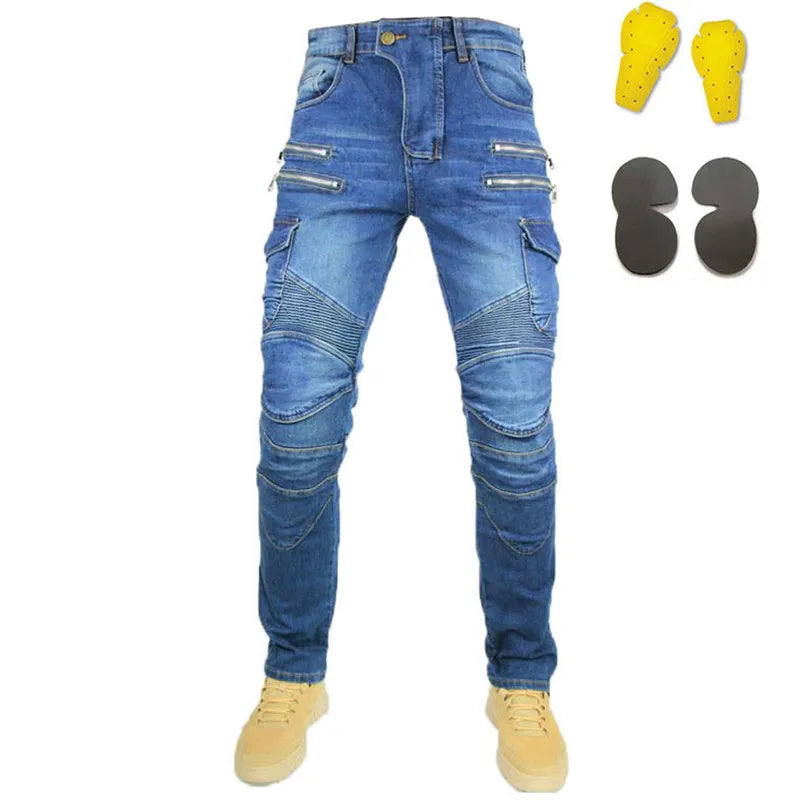 Men Jeans Collection Classic Denim UGB06 PK718 PK719 Zip Motorcycle Pants  Pantalones Motocicleta Hombre Featherbed Jeans Gears - MAGNET MARKET