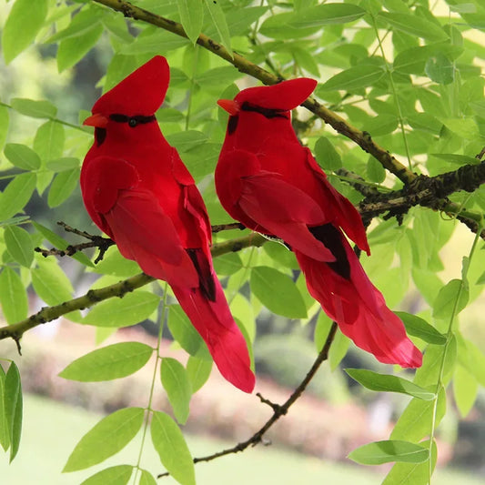 2pcs Simulation Feather Birds with Clips for Garden Lawn Tree Decor Handicraft Red Birds Figurines Christmas Home Decoration