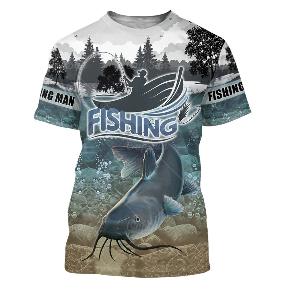 2023 New Men's T-Shirts Short Sleeve Tops Summer Clothing Fishing Graphic Shirts Men Dress Streetwear O-Neck Pullovers 5XL Tee - MAGNET MARKET