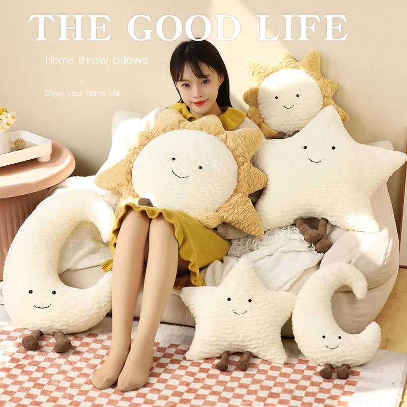 40/60CM Plush Sky Series Throw Pillow Smile Face Moon & Sun& Star Shaped Stuffed Soft Toys Baby Girls Bedroom Decoration Gift