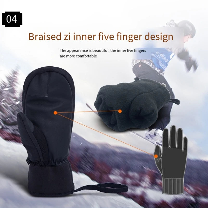 Snowboard Gloves Stewed Waterproof Touch Screen Five-finger Warm Gloves Winter Men Ski Snow Gloves Winter Sports Accessories