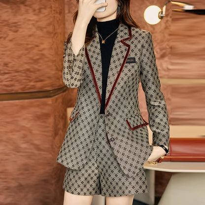 Women's Printed Blazer and Pants Sets, Fashionable Suits, Work Wear, Casual Office Suit, High Quality, Winter, Autumn, 2023