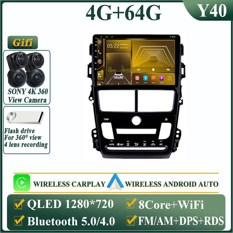 Android13 Qualcomm For Toyota Vios Yaris 2018 2019 Multimedia Car Vehicle Lettore GPS TV Navigation Player No 2 Din Electronics