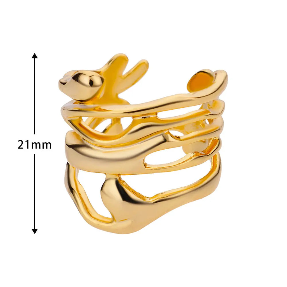 Statement Gold-Colored Hollow Wide Stainless Steel Rings - Unisex Finger Jewelry - MAGNET MARKET