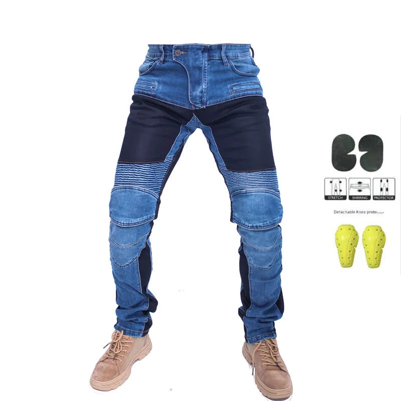 Men Jeans Collection Classic Denim UGB06 PK718 PK719 Zip Motorcycle Pants  Pantalones Motocicleta Hombre Featherbed Jeans Gears - MAGNET MARKET