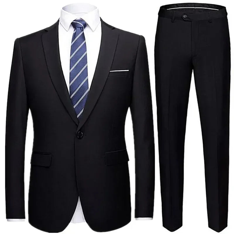 Jacket + Pants 2 Pieces Set / 2023 Fashion New Men's Casual Boutique Business Dress Wedding Groom Suit Coat Blazers Trousers - MAGNET MARKET