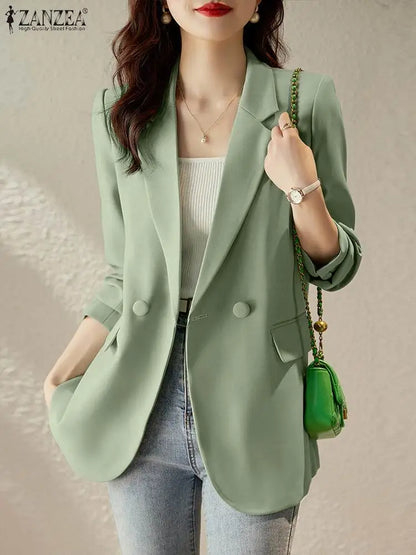 Stylish Women Blazer  Autumn Long Sleeve Coats Jackets ZANZEA Fashion Casual Lapel Neck Solid Work Suits Elegant Ladies Blouse