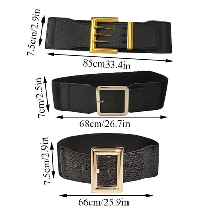 2022 Fashion Elastic Women's Belt Golden Buckle Wide Waist Belt Dress Coat Luxury Brand Waistbands Waist Seal Stretch Cummerband