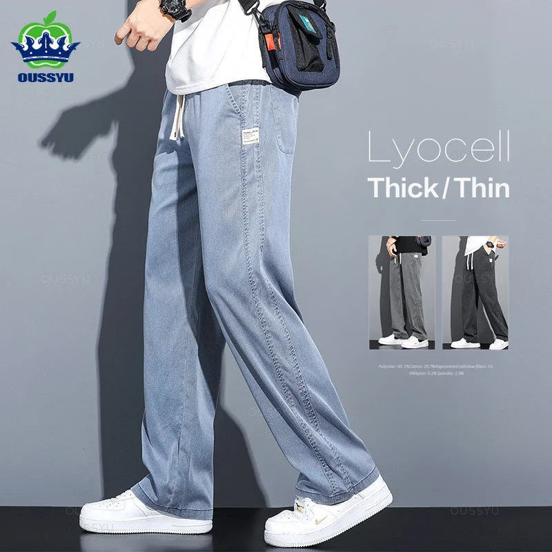 Brand Clothing Soft Lyocell Fabric Men's Jeans Loose Straight Pants Drawstring Elastic Waist Korea Casual Trousers Plus Size 5XL - MAGNET MARKET