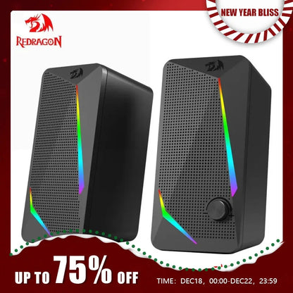 REDRAGON Waltz GS510 3.5mm Aux 2.0 Stereo Surround Music RGB Gaming Speakers Sound Bar for Computer Desktop PC Loudspeakers