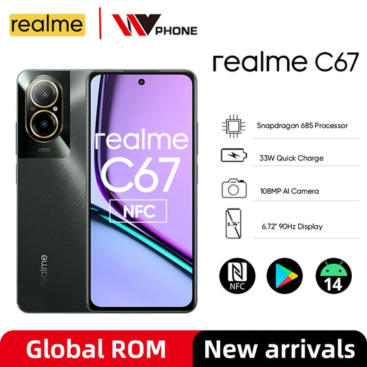 realme C67 108MP Camera 3X In-Sensor Zoom Snapdragon 685 Octa Core 6mn 6.72" 33W Android Smartphone Cellphone