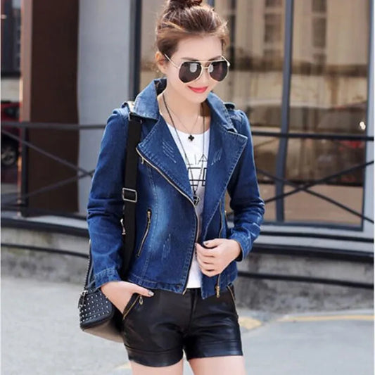 Short Denim Jacket Women 2022 Spring Autumn Blazer Zipper Slim Casual Tops Lady Outerwear Blue Jeans Coat Windbreaker Female New