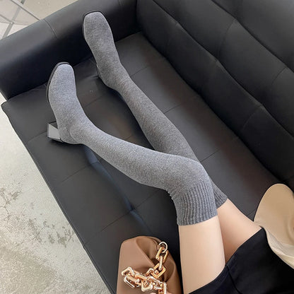 Thigh High Boots Shoes Sock Women's Over-the-knee Elegant Woman Sexy Tights Chunky Heels 2022 Autumn Winter Knitting Long boot