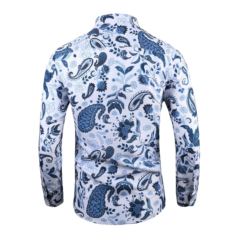 Men's Paisley Floral Shirts 7XL Korean Elegant Long Sleeve Camisa Hawaiana Hombre Button Up Shirt Men Vintage Blouses Streetwear