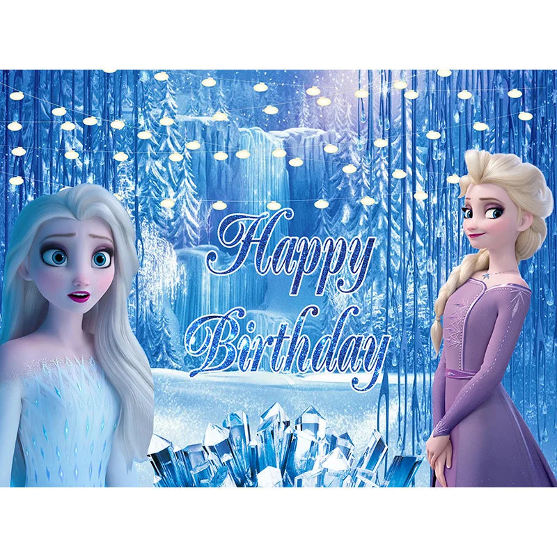 Disney Winter Ice Frozen Snowflake Castle Backdrop Elsa Anna Snow Queen Princess Girls Birthday Party Decor Photo Background