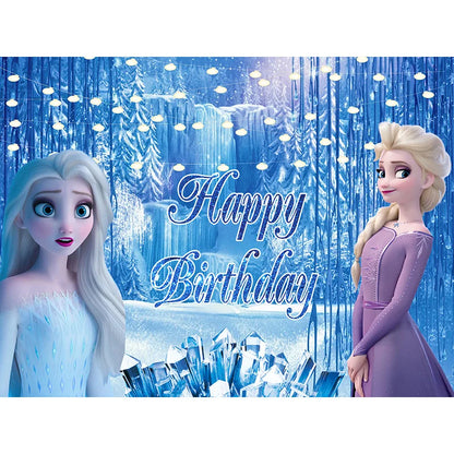 Disney Winter Ice Frozen Snowflake Castle Backdrop Elsa Anna Snow Queen Princess Girls Birthday Party Decor Photo Background