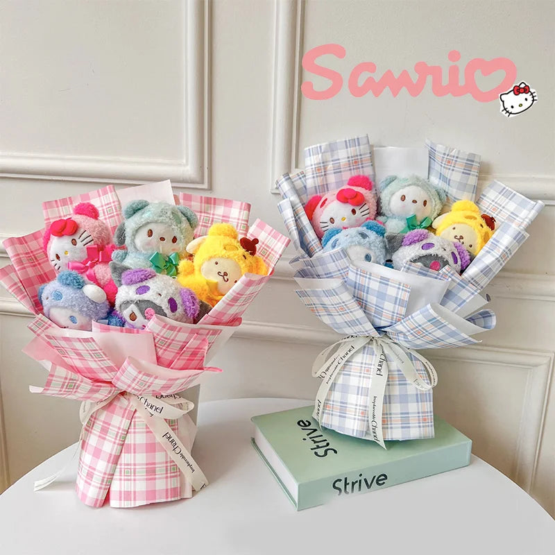 Sanrio Kuromi Plush Toys Bouquet Melody Cinnamoroll Stuffed Plushie Flower Bouquet Room Decoration Doll Girl Valentine Day Gift