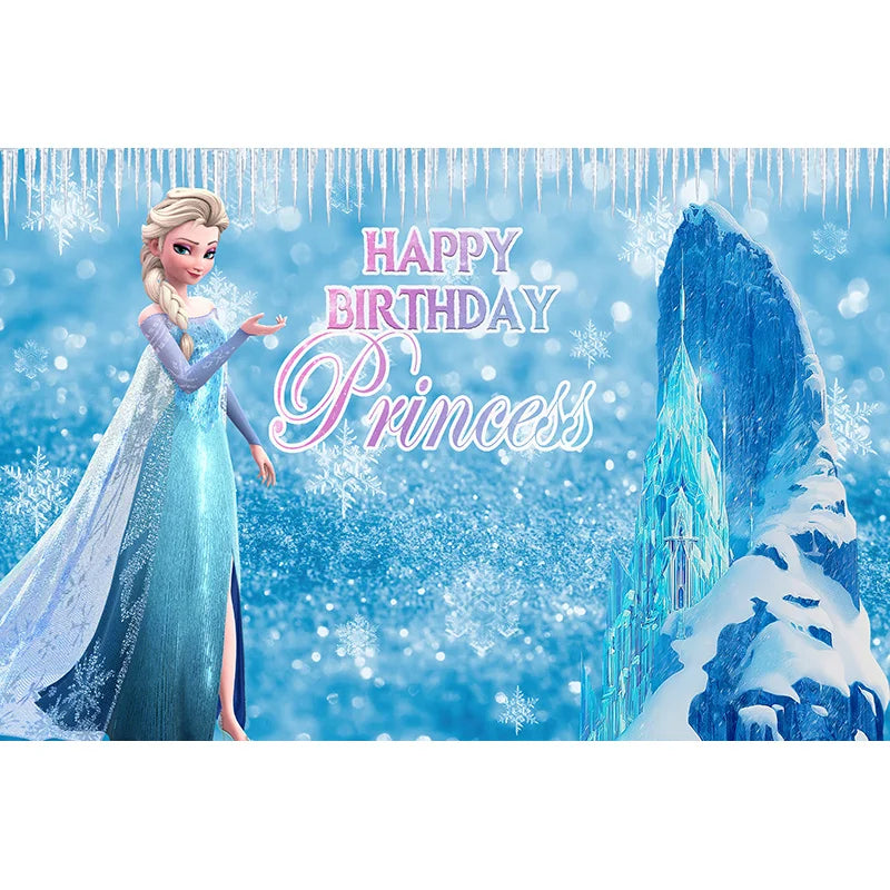 Disney Winter Ice Frozen Snowflake Castle Backdrop Elsa Anna Snow Queen Princess Girls Birthday Party Decor Photo Background