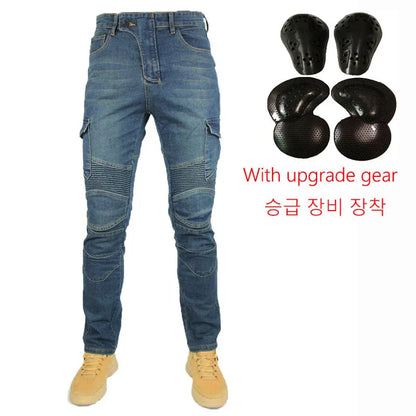 Men Jeans Collection Classic Denim UGB06 PK718 PK719 Zip Motorcycle Pants  Pantalones Motocicleta Hombre Featherbed Jeans Gears - MAGNET MARKET