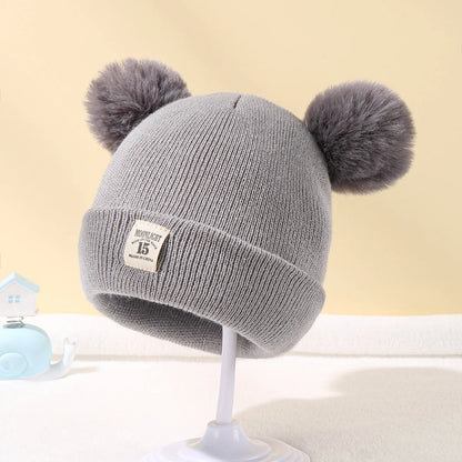 Solid Color Wool Knitted Bonnet: Cozy Winter Hat for Newborns to Toddlers