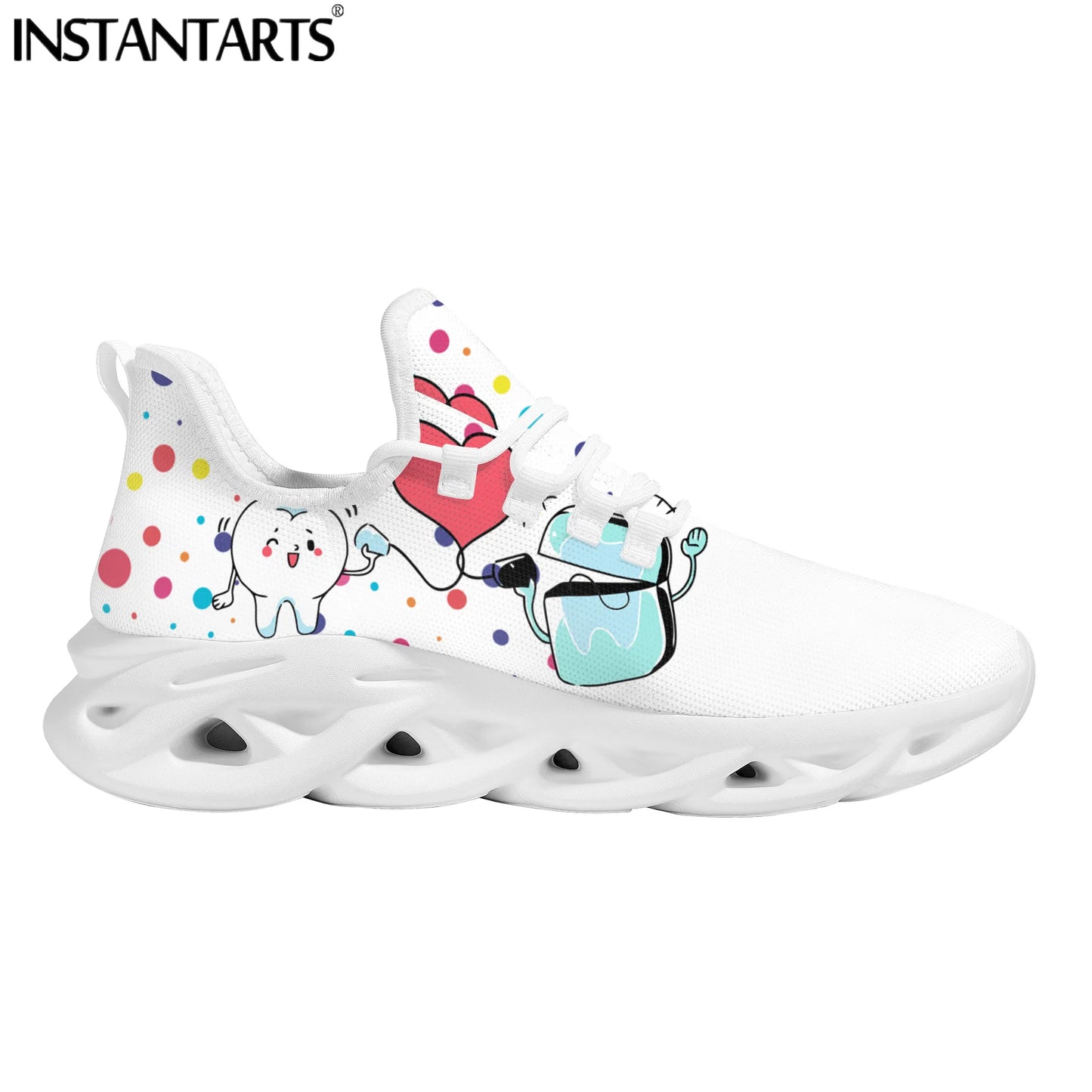 INSTANTARTS New Trend Women Flats Cartoon Dentist Tooth Pattern Casual Shoes Breathable Mesh Female Sneakers Zapatos Mujer 2022