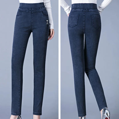 Plus Velvet High Waist Stretch Jeans Plus Size 5xl Winter Skinny Denim Pants Women Vintage Thick Pencil Vaqueros Fleece Leggings