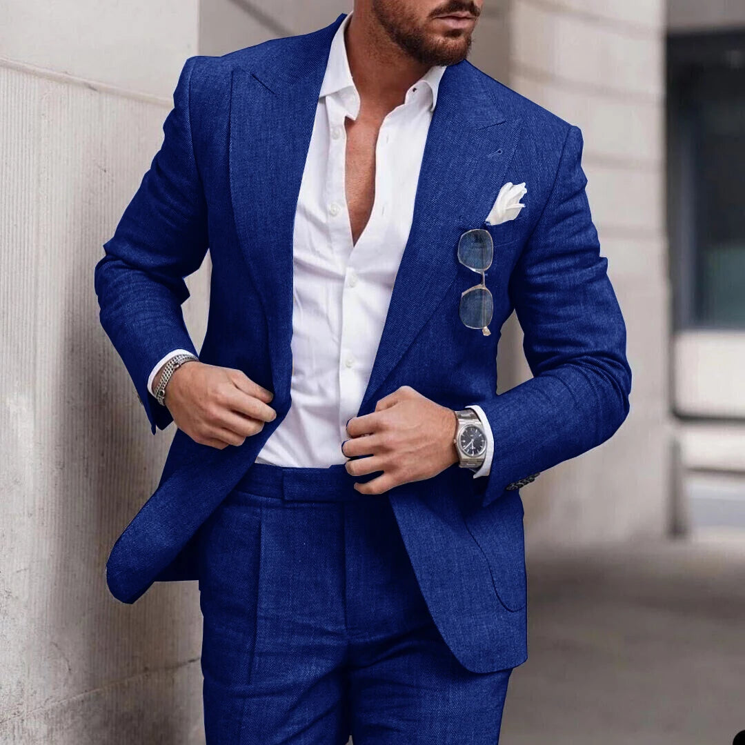 Linen Suit Wedding Suits for Men 2023 Luxury Lapel Collar Top+pants 2 Piece Set Single-breasted Flax Trajes Elegante Para Hombre - MAGNET MARKET