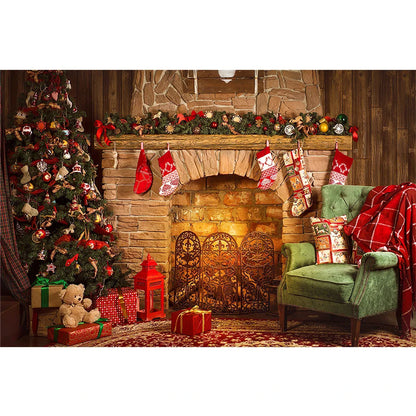 Beenle Merry Christmas Photography Background Tree Gift Window Fireplace Portrait Family Party Decor Backdrop for Photo Studio