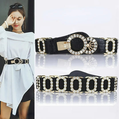 Crystal Rhinestone Belt Ladies Elastic Waistband Handmade Decorative Wide Belt for Dress Coat Wedding Party Clothing Accessories