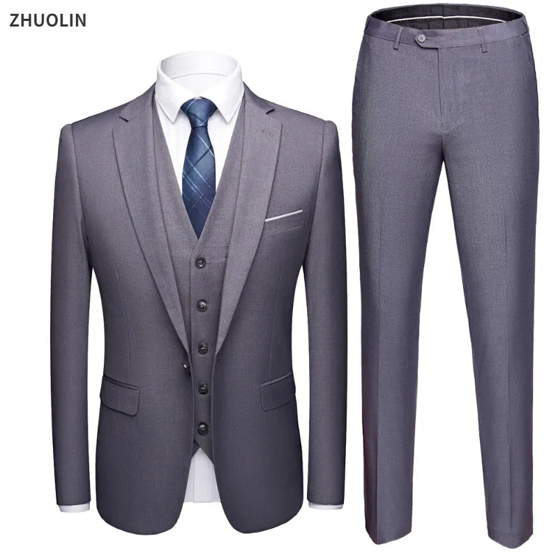 Men Blazers Set Wedding 3 Pieces Elegant 2 Suit Luxury Full Coat Pants Design Latest Vest Business 2023 Slim Fit Jacket Trousers - MAGNET MARKET