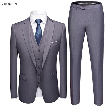 Men Blazers Set Wedding 3 Pieces Elegant 2 Suit Luxury Full Coat Pants Design Latest Vest Business 2023 Slim Fit Jacket Trousers - MAGNET MARKET