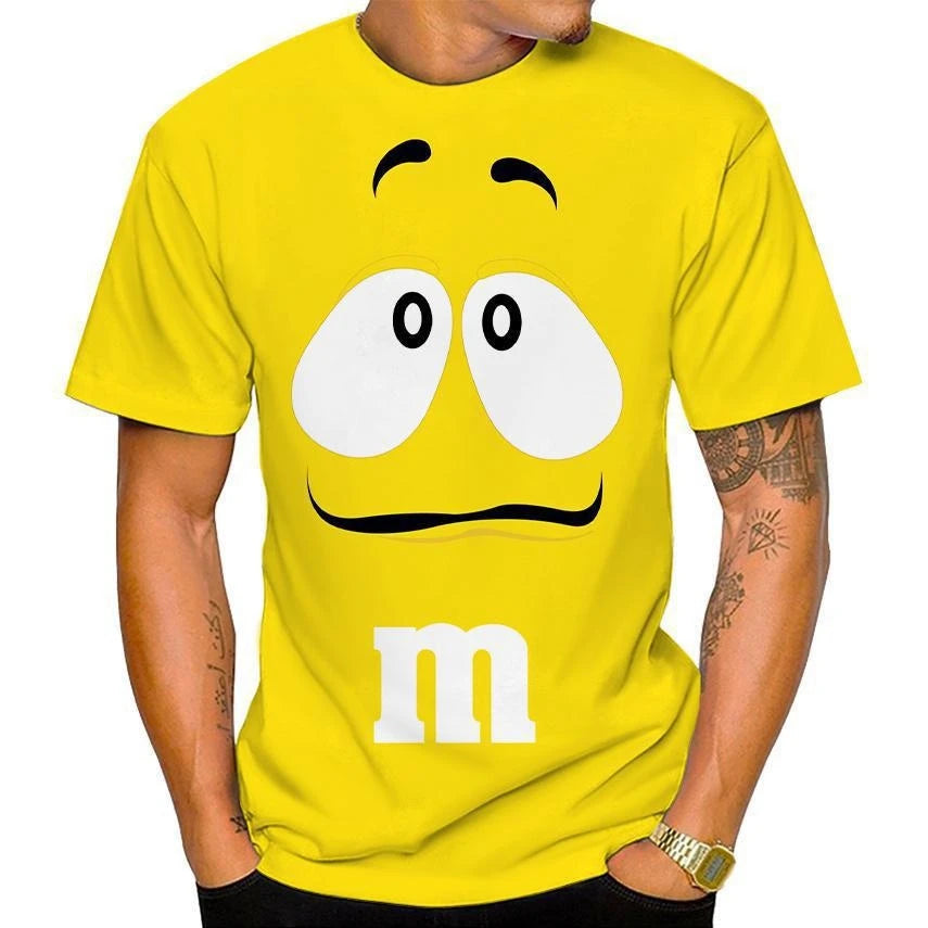 New 2023 Funny M&M's Chocolate Bean Cartoon 3D Printed T-shirt Unisex Casual Short Sleeve T-shirt Fashion Kids Tops 100-6XL