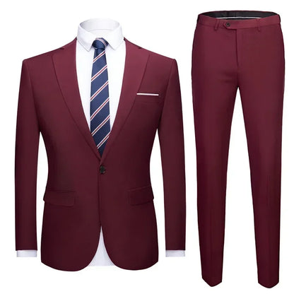 Jacket + Pants 2 Pieces Set / 2023 Fashion New Men's Casual Boutique Business Dress Wedding Groom Suit Coat Blazers Trousers - MAGNET MARKET