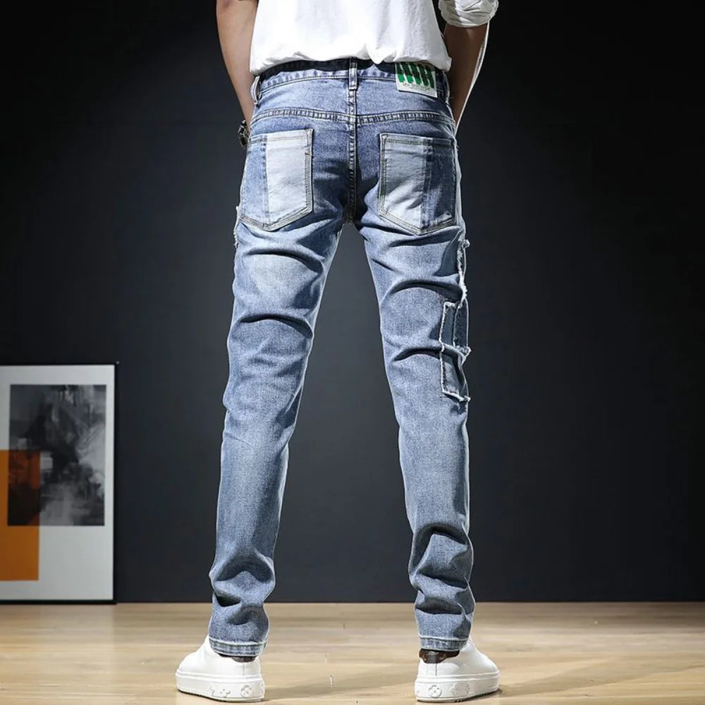 2023 Men Stylish Ripped Jeans Pants Slim Straight Frayed Denim Clothes Men New Fashion Skinny Trousers Clothes Pantalones Hombre