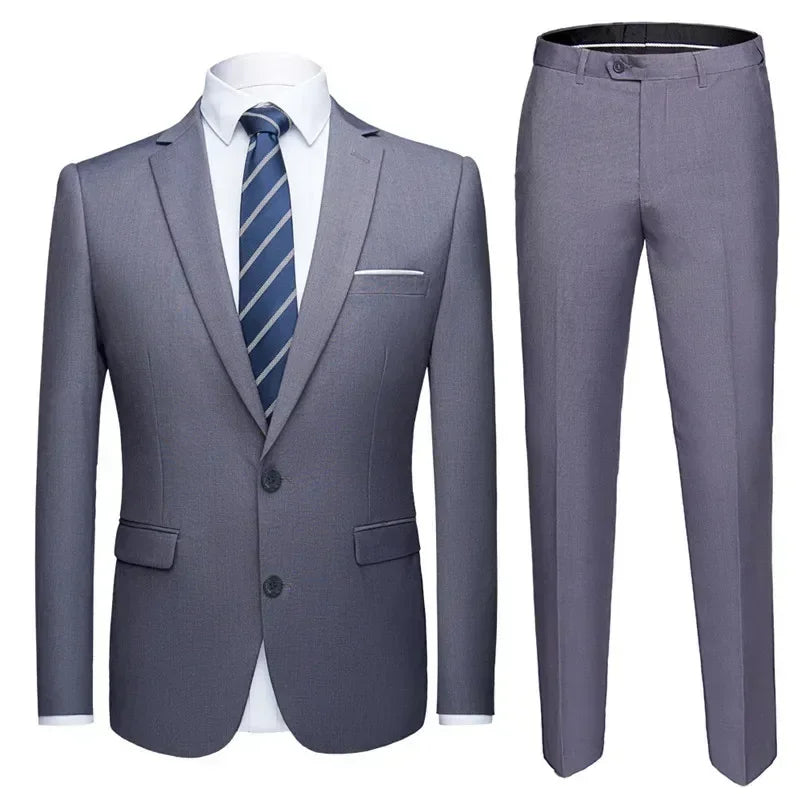 Jacket + Pants 2 Pieces Set / 2023 Fashion New Men's Casual Boutique Business Dress Wedding Groom Suit Coat Blazers Trousers - MAGNET MARKET