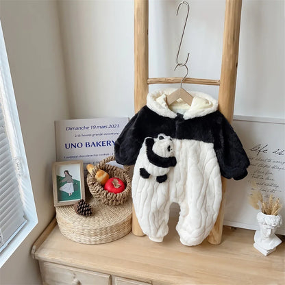 Adorable Cartoon Panda Hooded Romper: Winter Cozy Comfort for Your Little Explorer