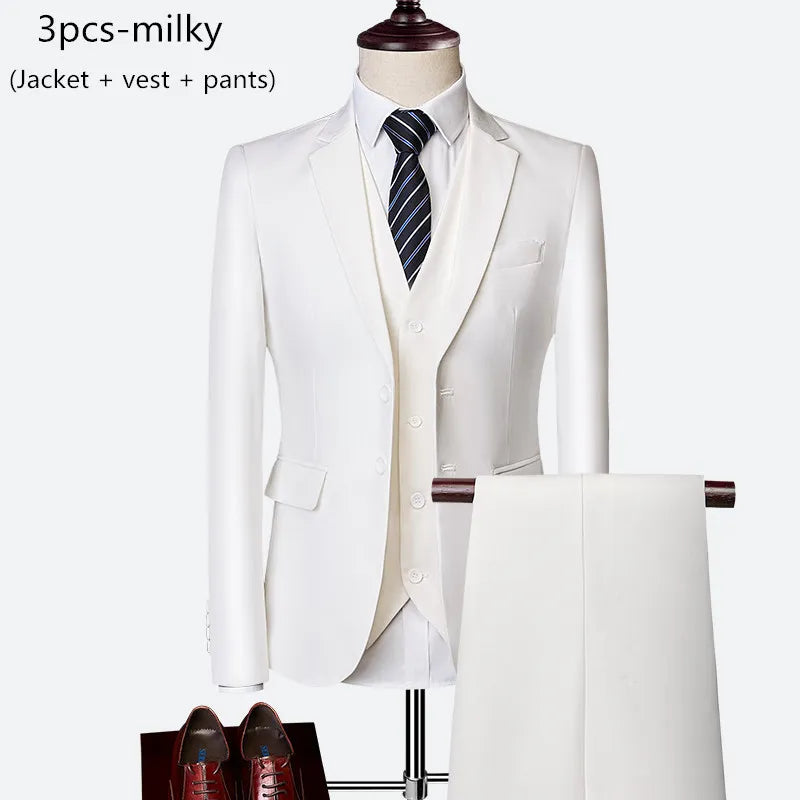 Luxury 3 piece men's wedding suit fashion men's slim solid color business office suit sets large size men Blazer+ pants + vest - MAGNET MARKET