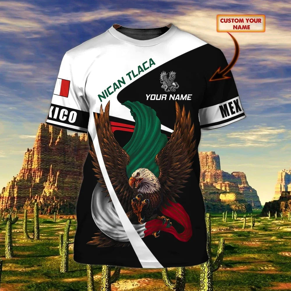 Mexico National Flag Print T Shirt For Men Fashion 3D Eagle Pattern Short Sleeve Oversized T-shirt Leisure O-neck Tee Streetwear