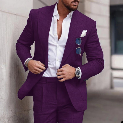 Linen Suit Wedding Suits for Men 2023 Luxury Lapel Collar Top+pants 2 Piece Set Single-breasted Flax Trajes Elegante Para Hombre - MAGNET MARKET