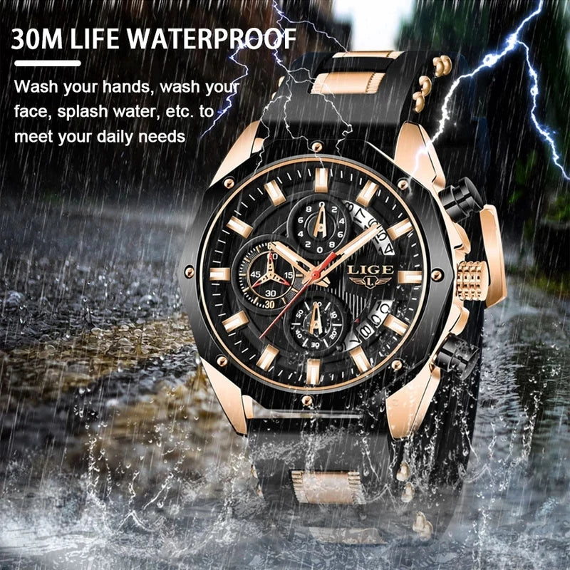 LIGE Sports Mens Watch Top Brand Luxury Waterproof Quartz Wristwatch Military Chronograph Watches for Men Date Clock Watch Man